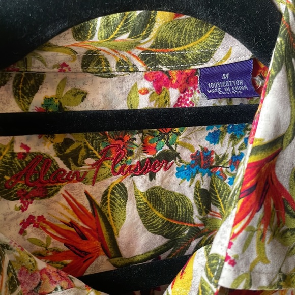 Vintage Alan Flusser tropical floral printed long sleeve cotton button blouse - Picture 4 of 6